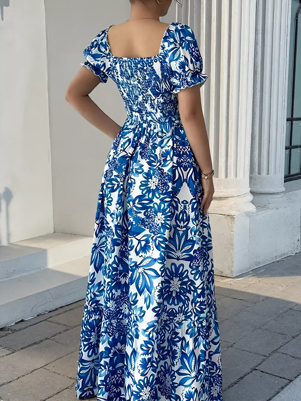 Floral Print Puff Sleeve Square Neck Maxi Dress, image 4