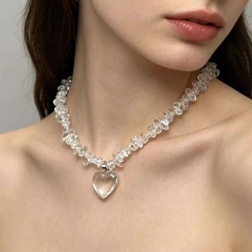 Clear Crystal Heart Pendant Necklace, image 5