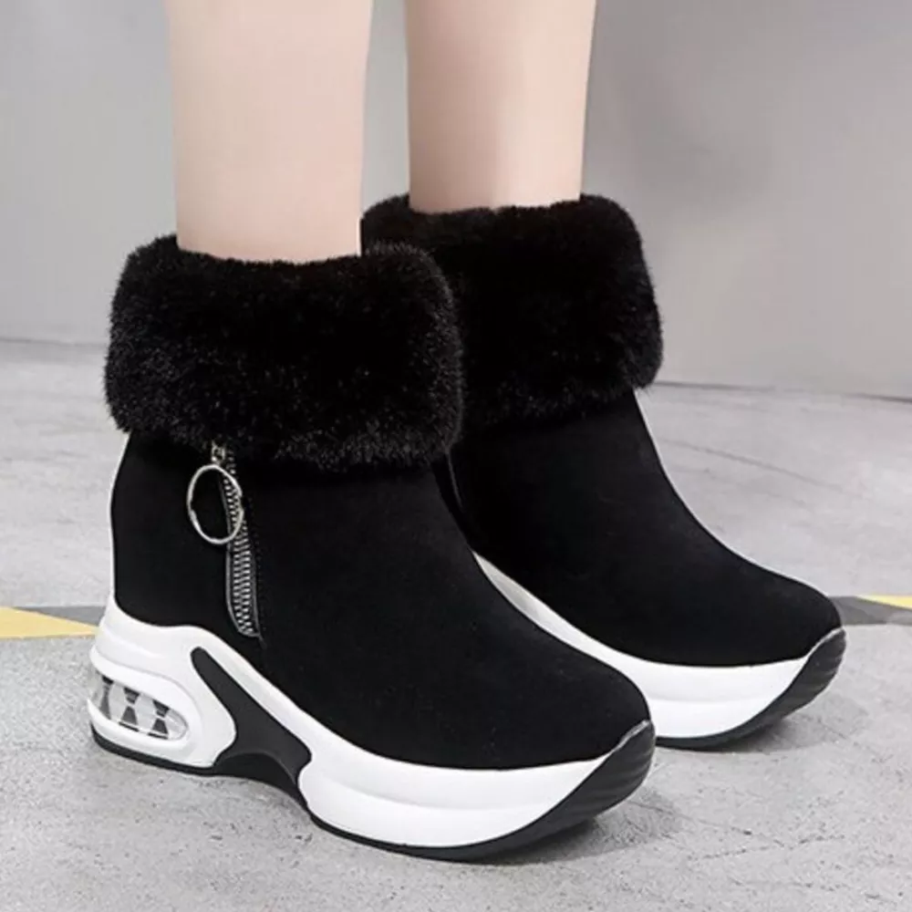 Fuzzy Side Zipper Platform Ankle Boots, image 2