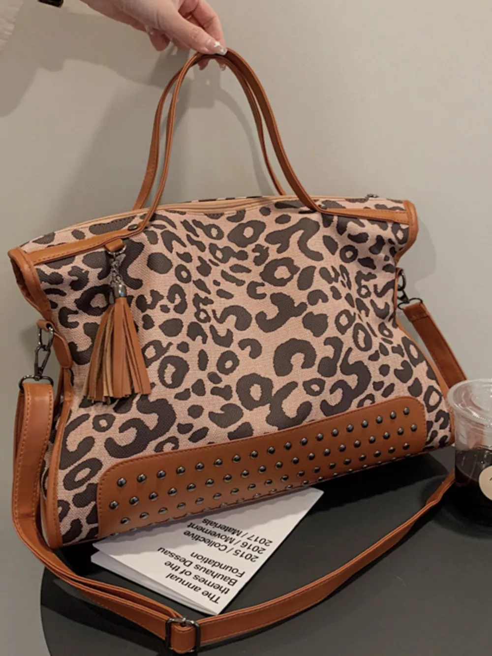 Leopard Studded Tote Bag, image 2