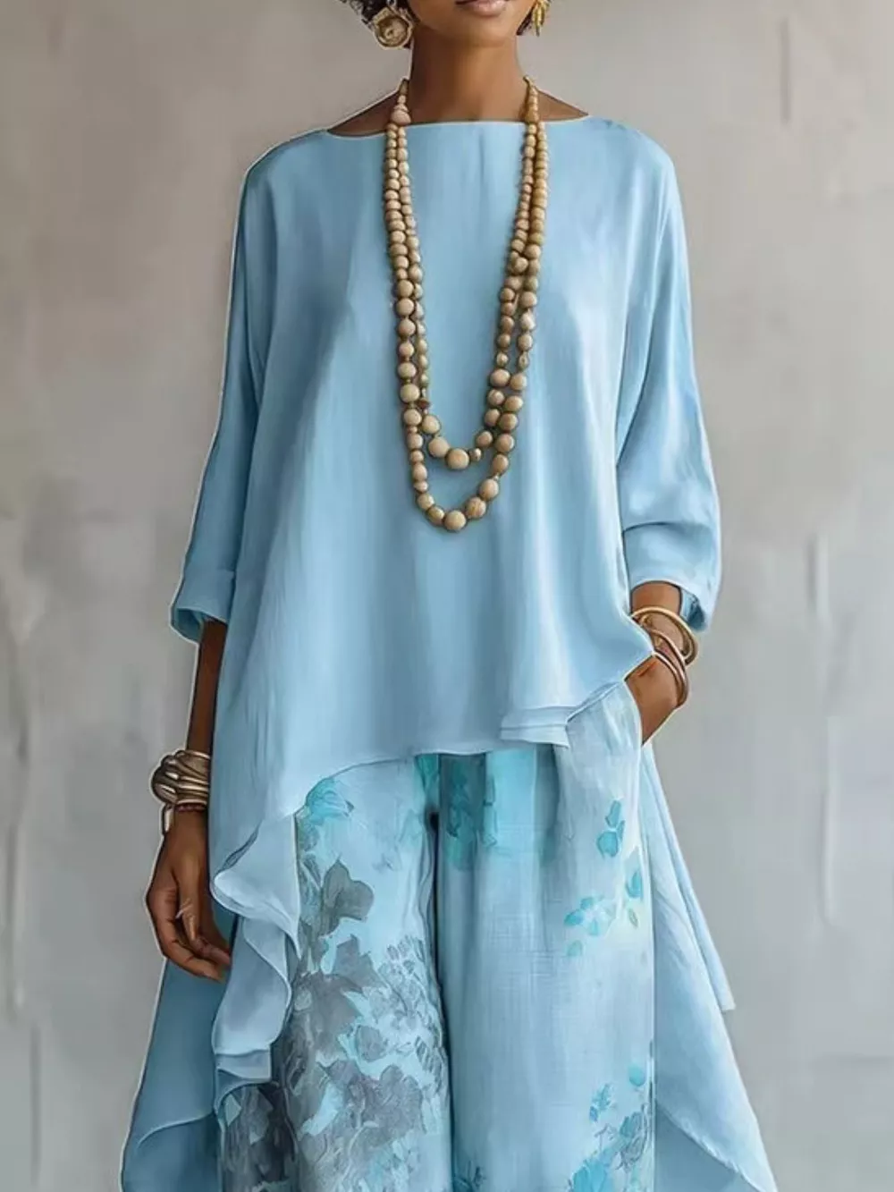 Asymmetrical Hem Top and Floral Pants Set, image 11