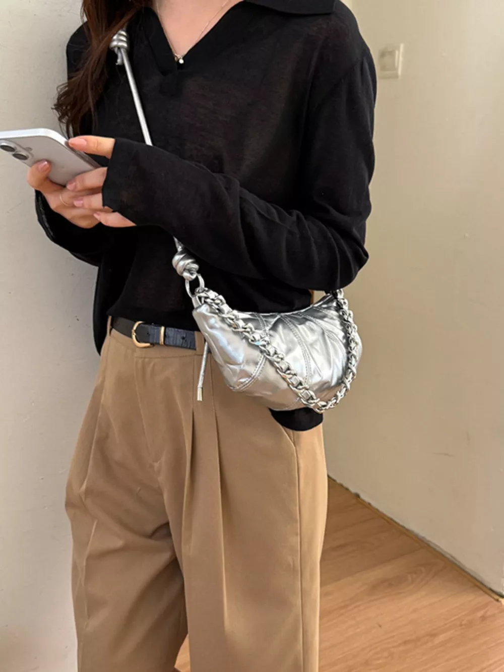 Ruched Crescent Crossbody Bag, image 7