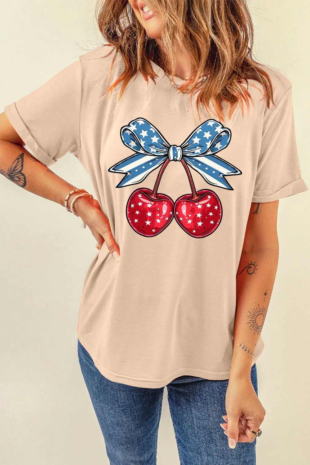Cherry Graphic Round Neck Short Sleeve T-Shirt, image 2