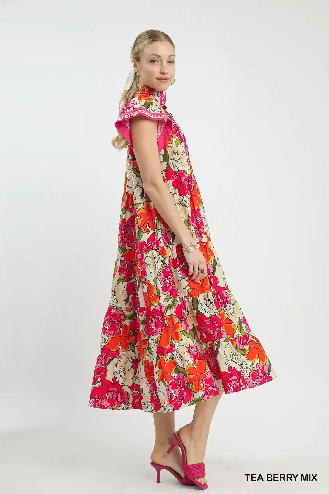 Mix Bold Floral Tiered Midi Dress, image 3