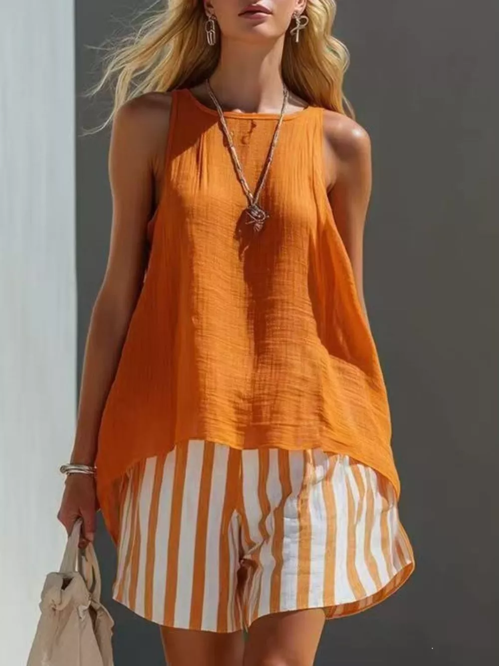 Round Neck Tank and Striped Shorts Set, image 9