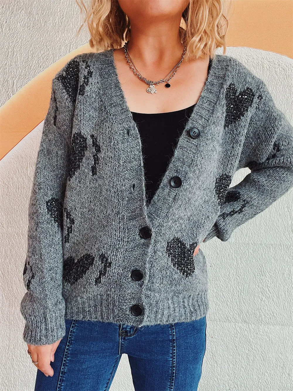 Heart Button Up Long Sleeve Cardigan, image 7