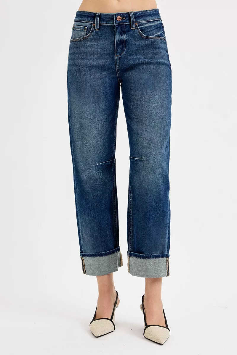 Slouchy Crop Barrel Cuffed Jeans, image 2
