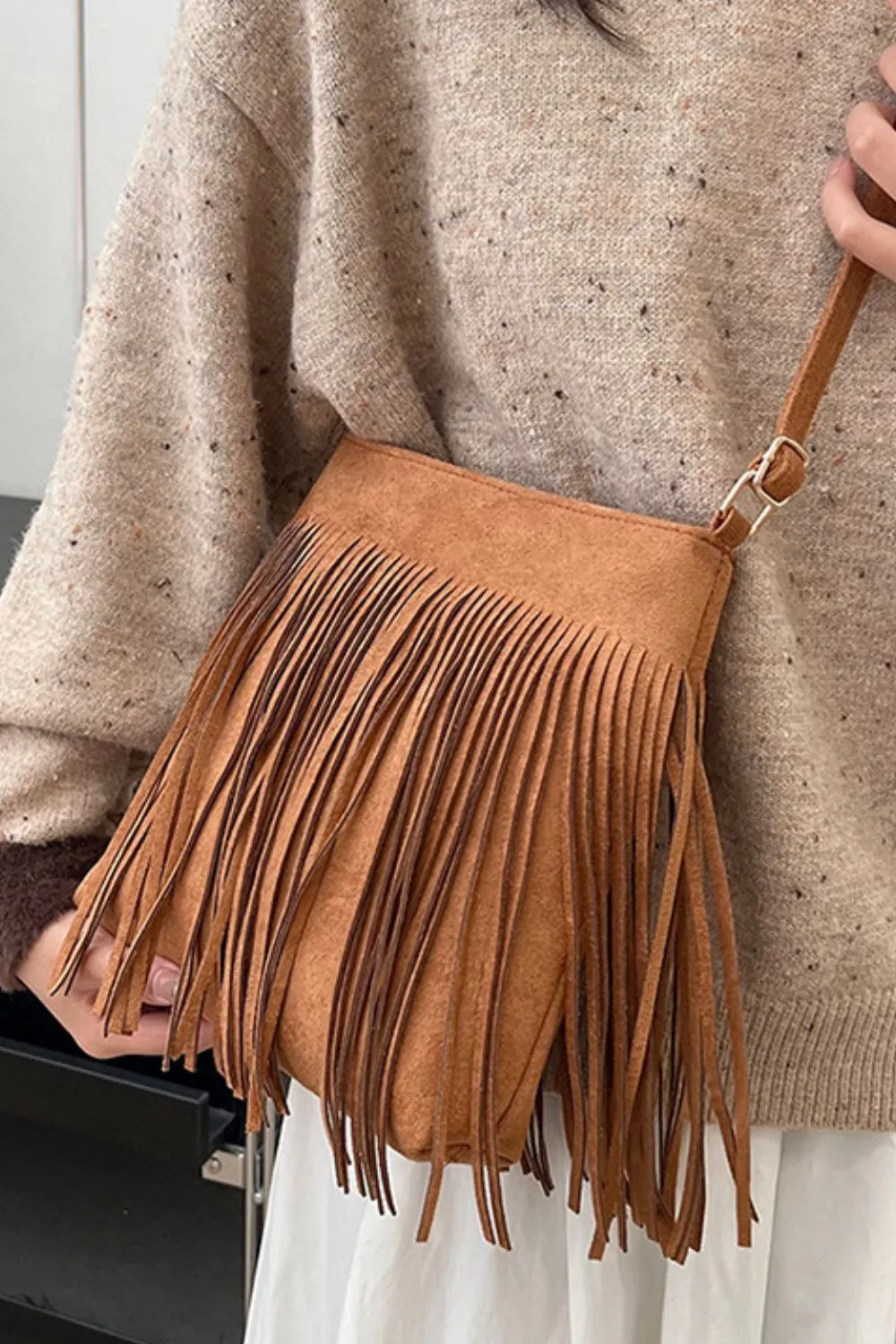 Suede Fringe Shoulder Bag, image 2