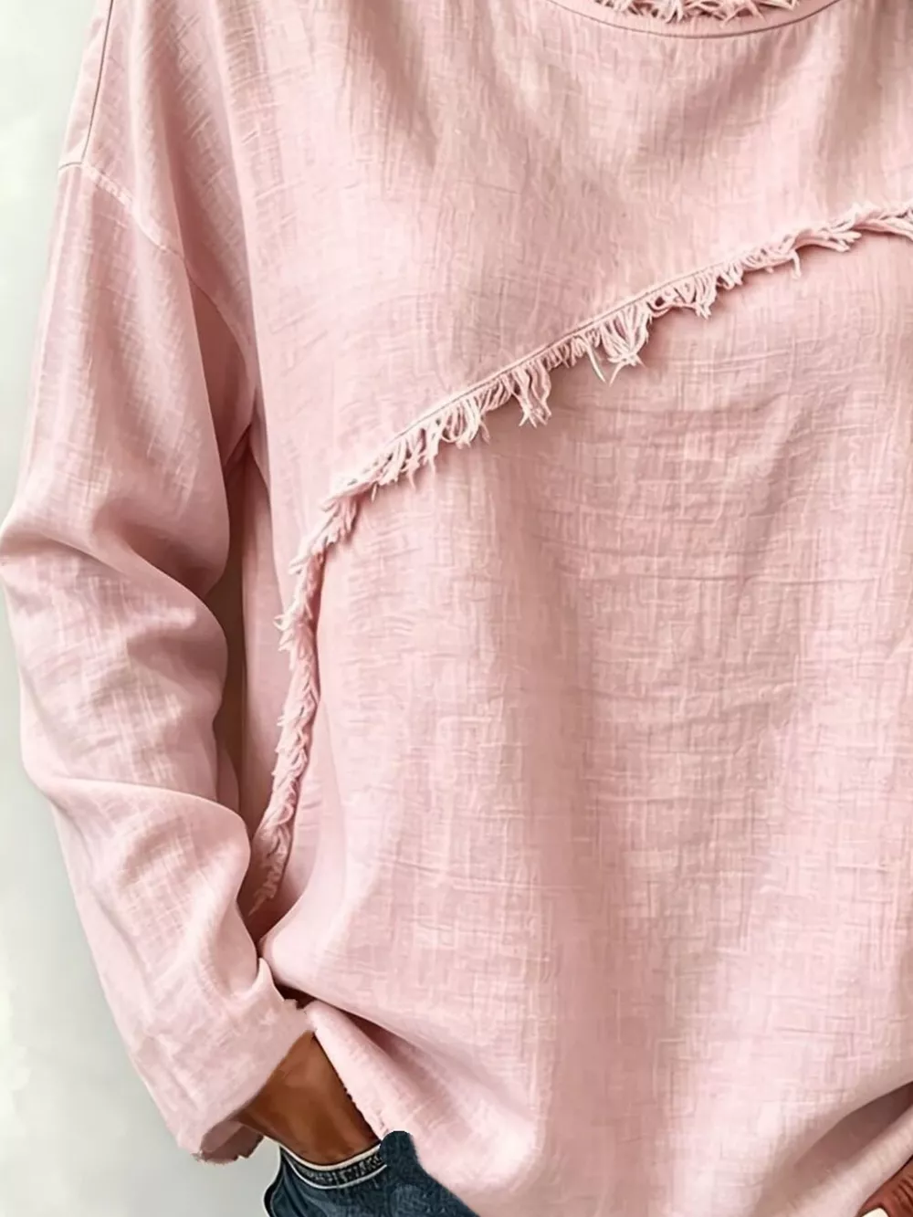 Frayed Hem Dropped Shoulder Blouse, image 3