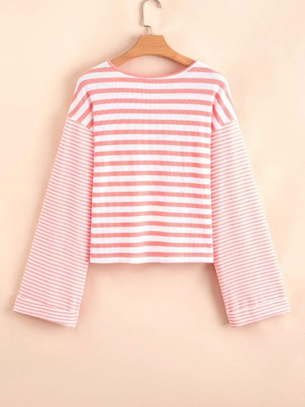Striped Long Sleeve Ribbed Blouse, image 2