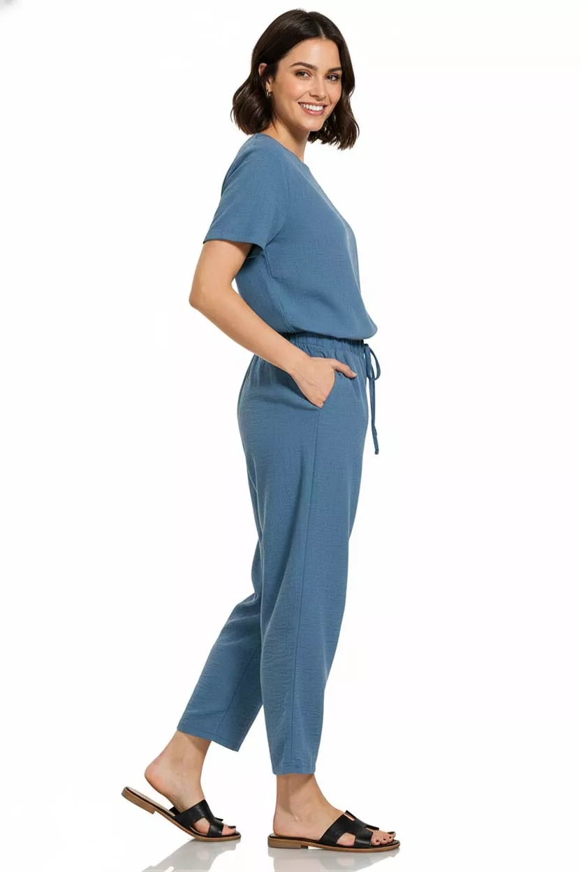 Woven Crepe Elastic Band Waist Pants, image 2