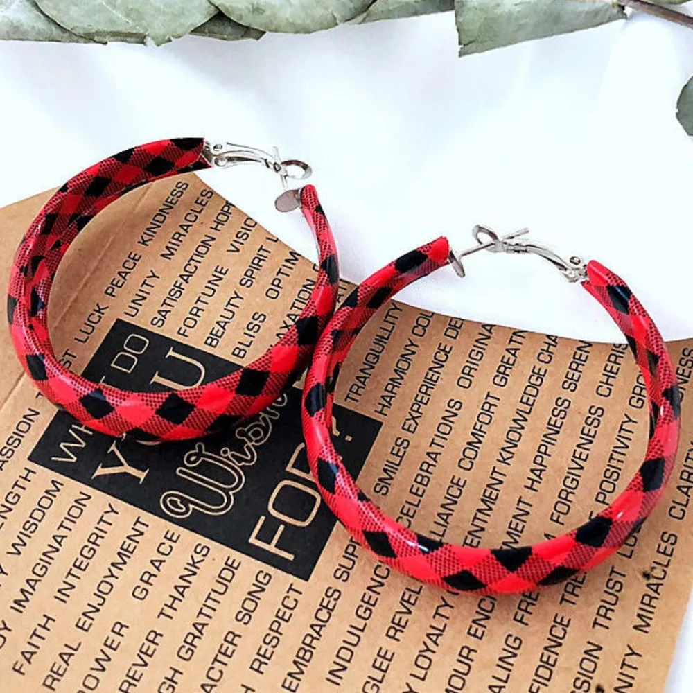 Plaid PU Leather Hoop Earrings, image 2