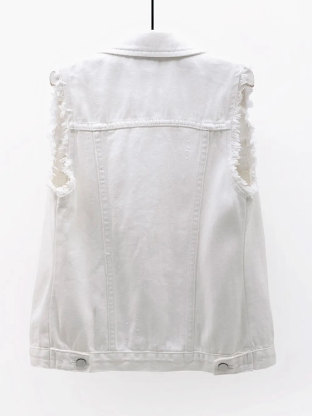 Full Size Button Down Raw Hem Sleeveless Denim Jacket Plus Size, image 3