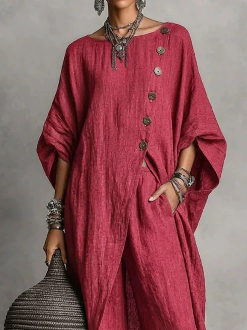 Full Size Asymmetric Button-Down Top and Wide-Leg Pants Set Plus Size, image 15