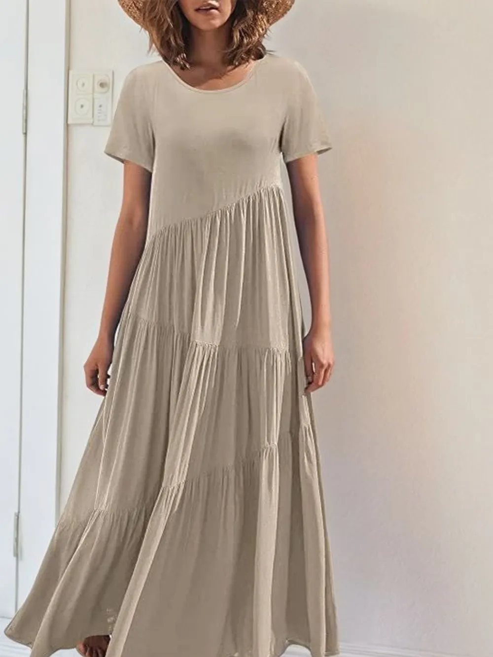 Round Neck Tiered Ruffle Maxi Dress, image 3