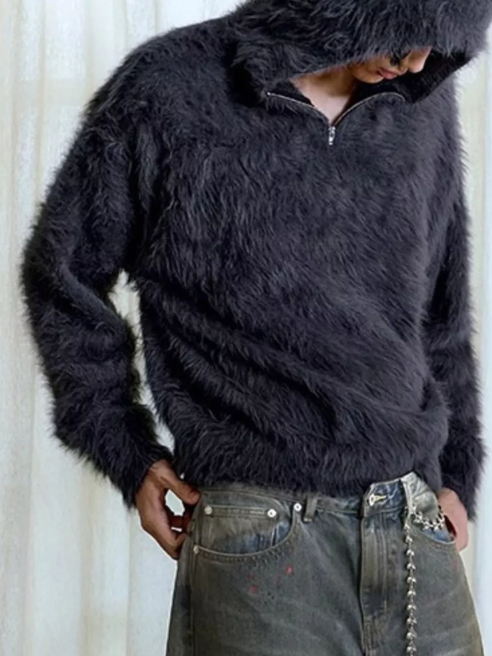 Men's Cozy Faux Fur Quarter-Zip Sweater, image 3