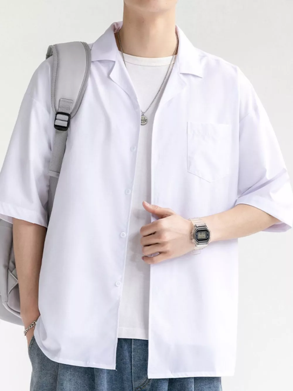 Men's Plus Size Button Up Half Sleeve Shirt, image 3