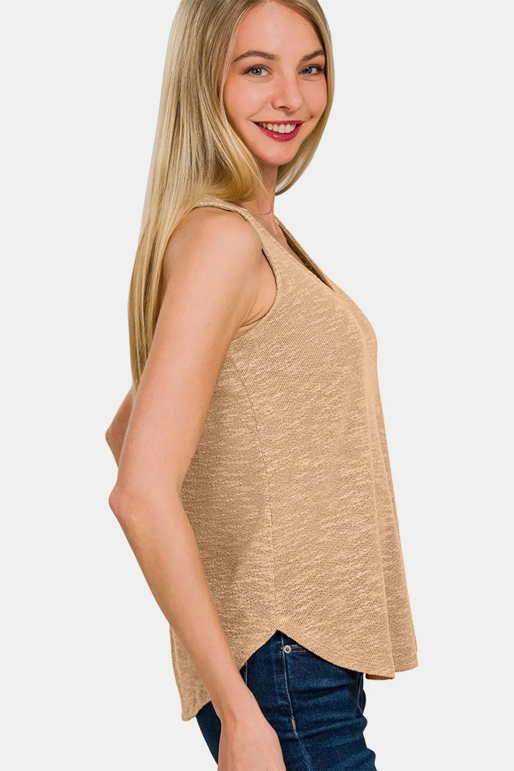 V-Neck Curved Hem Tank, image 3