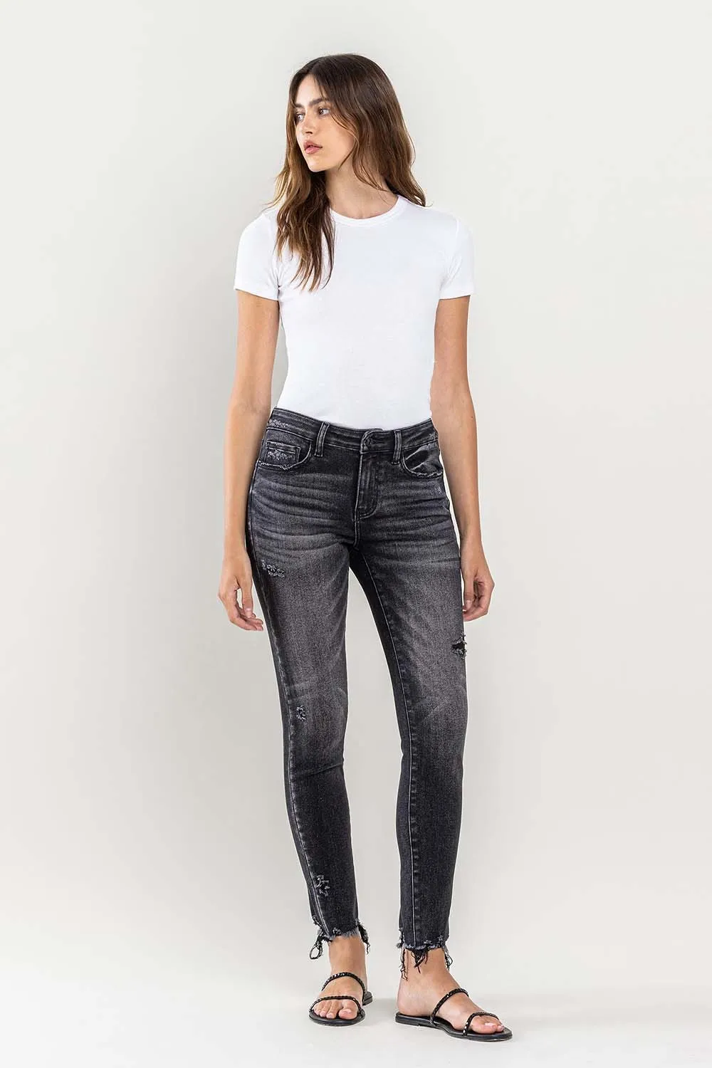 Raw Hem Cropped Skinny Jeans, image 3
