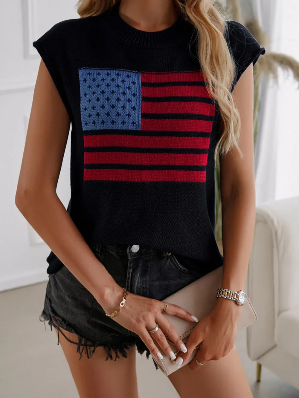 US Flag Round Neck Sweater Vest, image 9