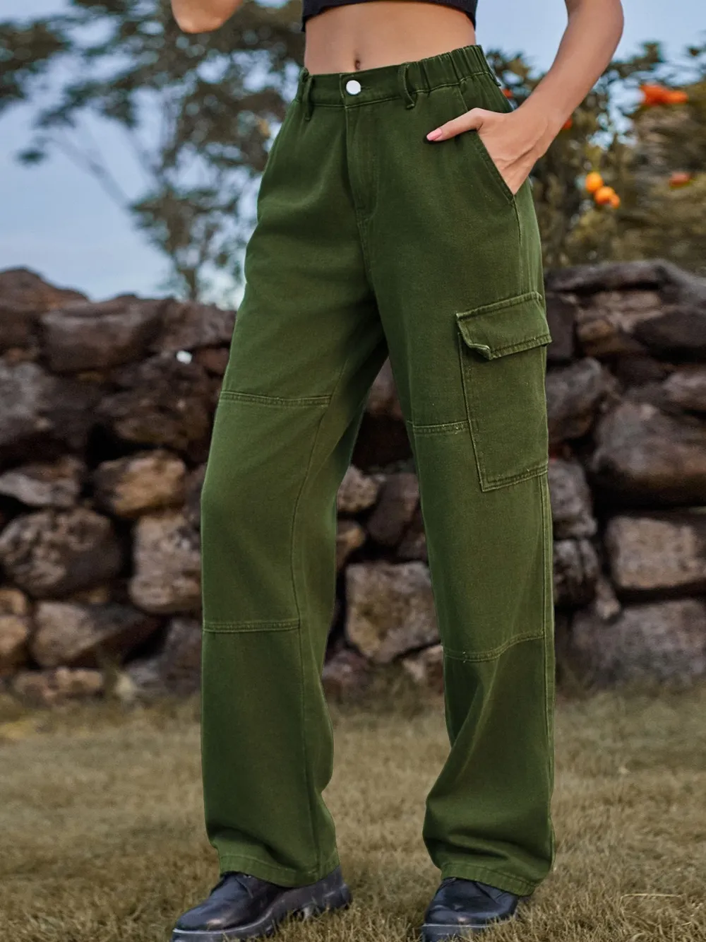 High Waist Cargo Straight Jeans, image 2