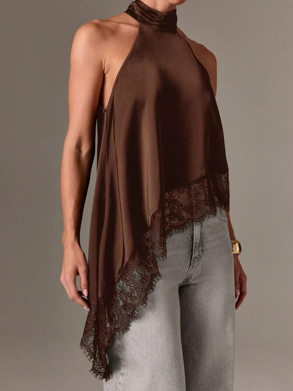 Halter Neck Lace Trim Cami, image 2