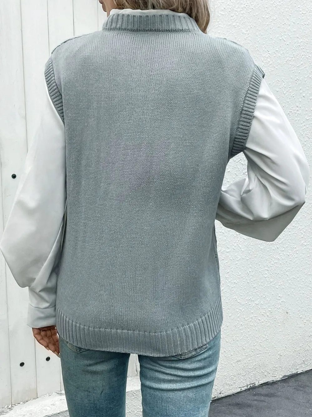 Openwork V-Neck Sweater Vest, image 2