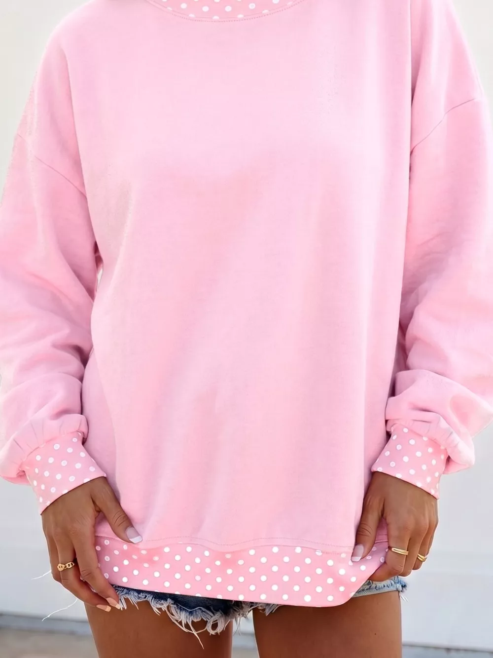 Polka Dot Trim Casual Sweatshirt, image 3