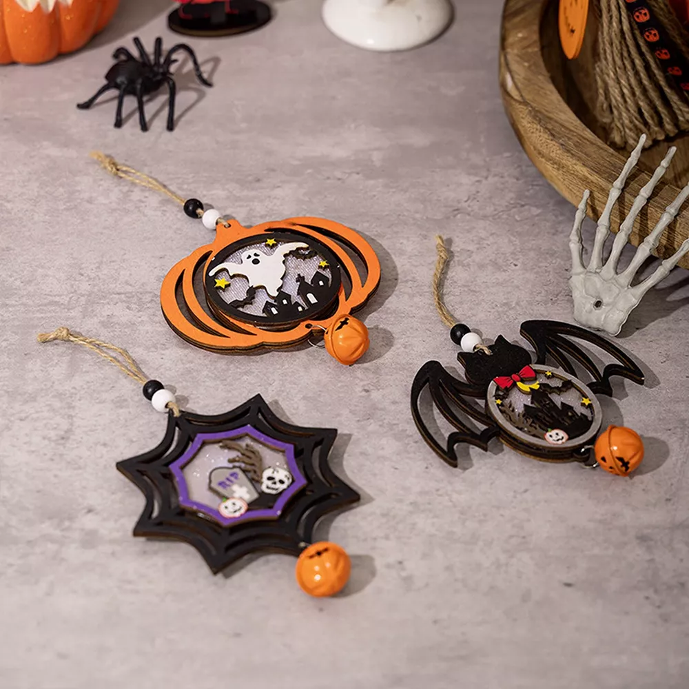 Halloween LED Lighted Wooden Hanging Decorative Ornaments Set, image 5