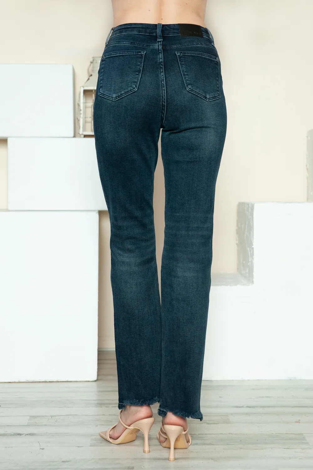 Full Size Button Fly Hem Destroy Straight Jeans, image 2