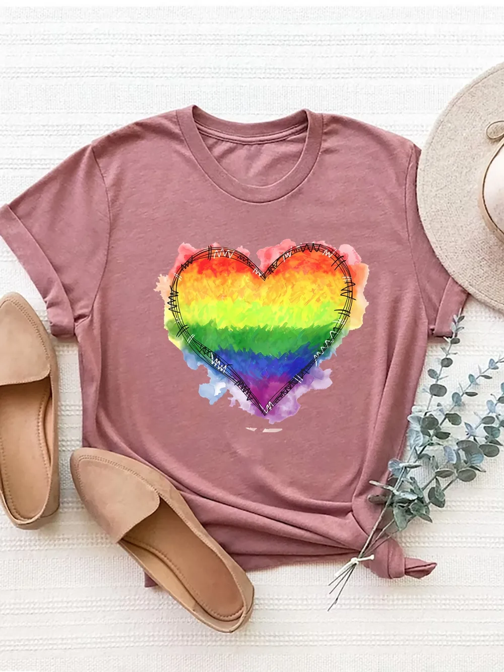 Heart Graphic Round Neck Short Sleeve T-Shirt, image 2