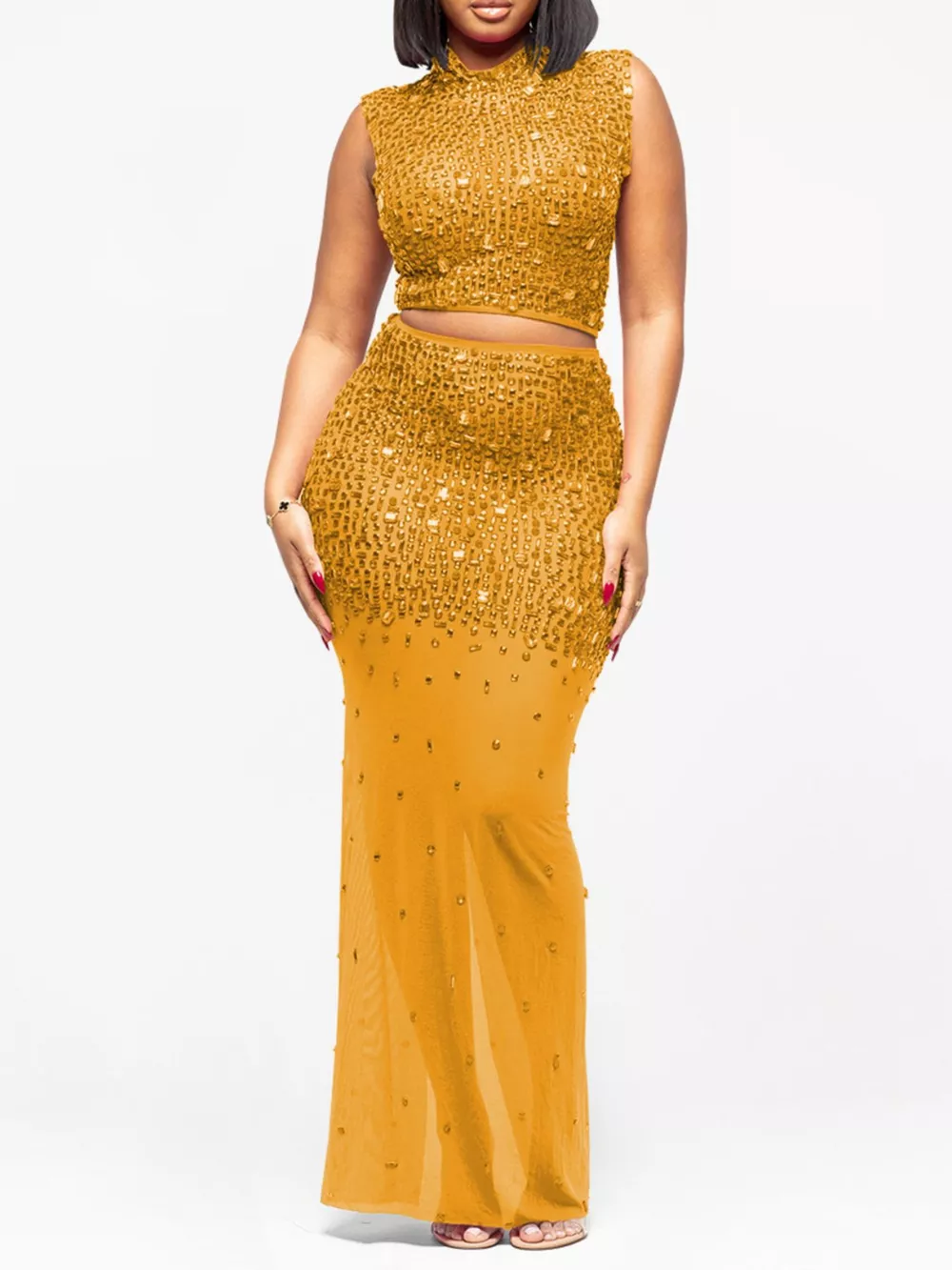 Rhinestone Sleeveless Top and Skirt Set, image 6