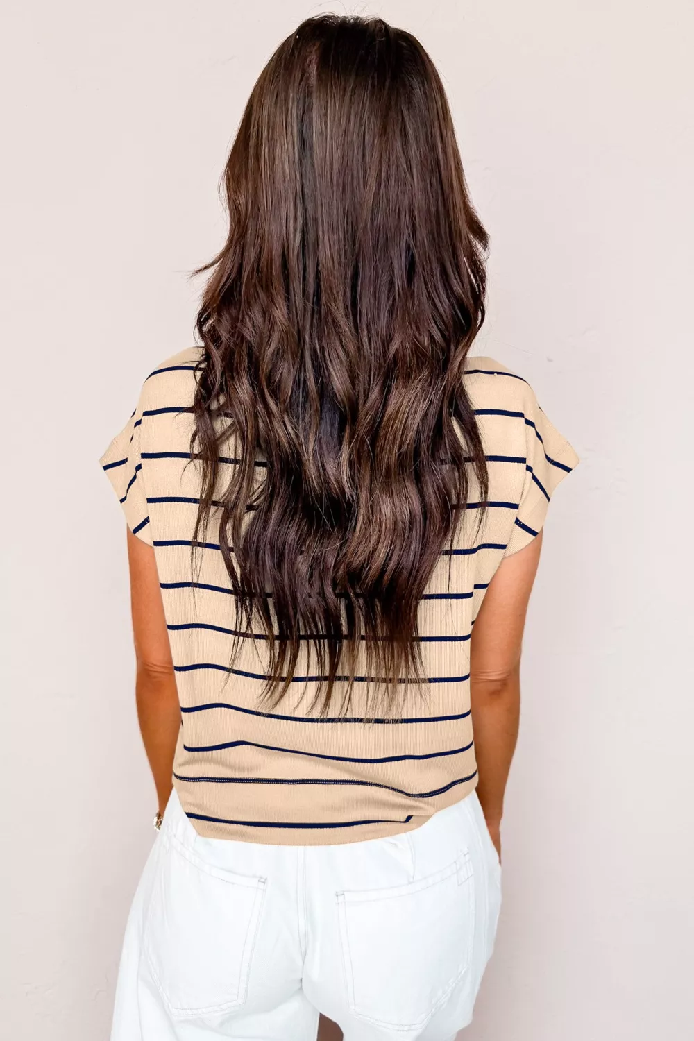 Stripe Mock Neck Short Sleeve Loose Top, image 3
