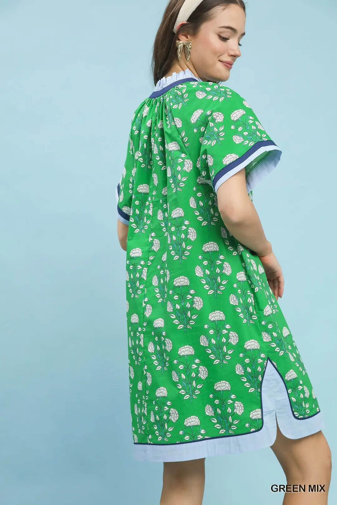 Printed Split Neck Short Sleeve Shift Dress, image 5