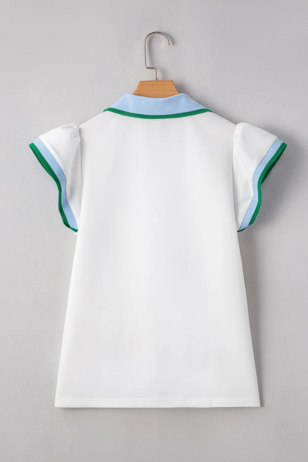 Contrast Ruffled Sleeve Collared V Neck Blouse, image 3