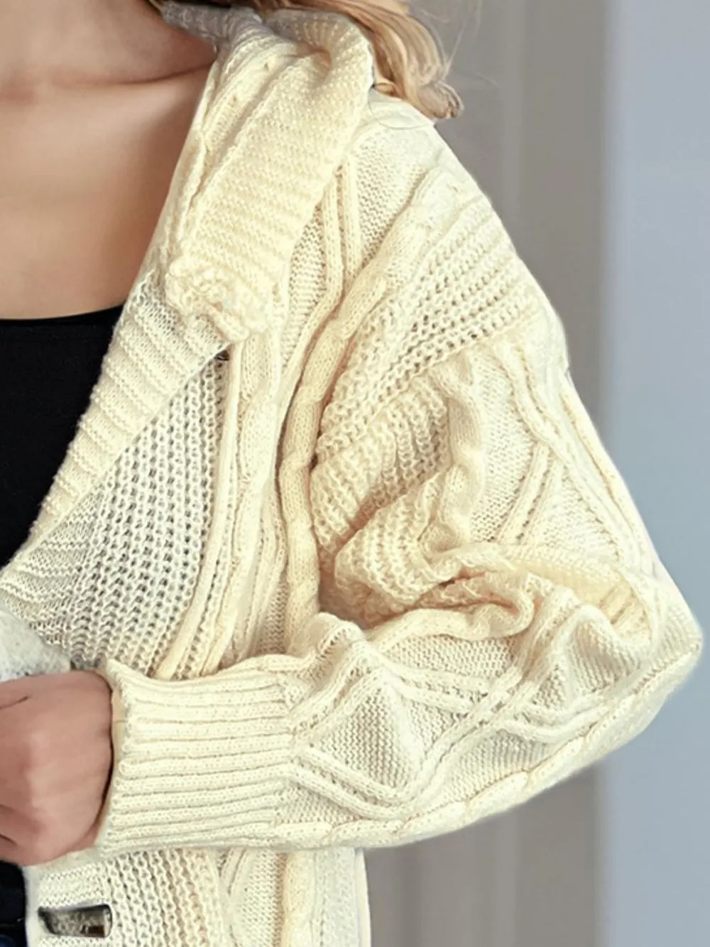 Cable-Knit Long Sleeve Hooded Cardigan, image 8