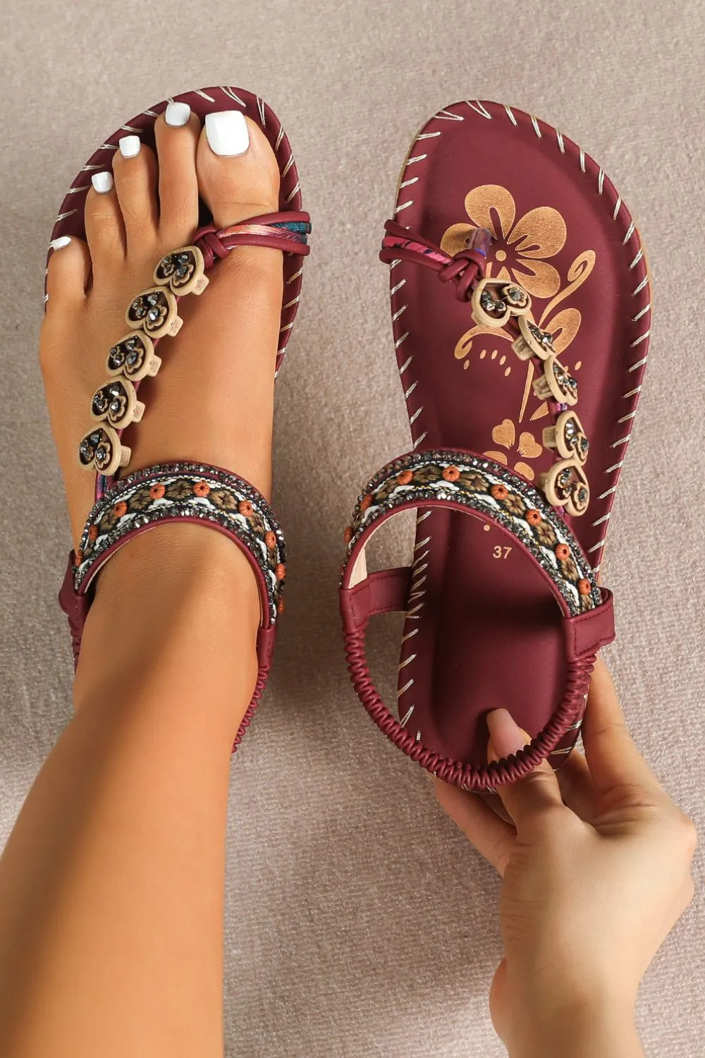 Toe Loop PU Leather Flats Sandals, image 6