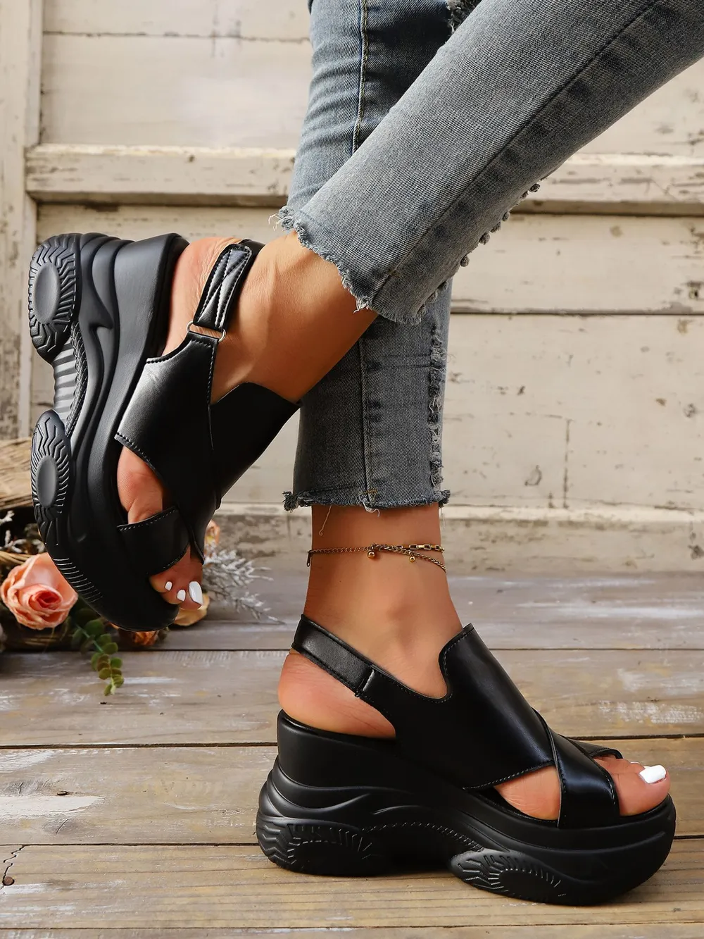 Cutout Platform Wedge Sandals, image 3