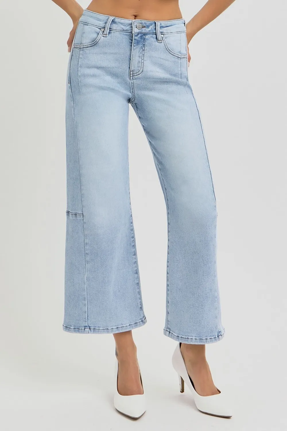 Full Size High Rise Seamed Detail Wide Leg Crop Jeans, image 5