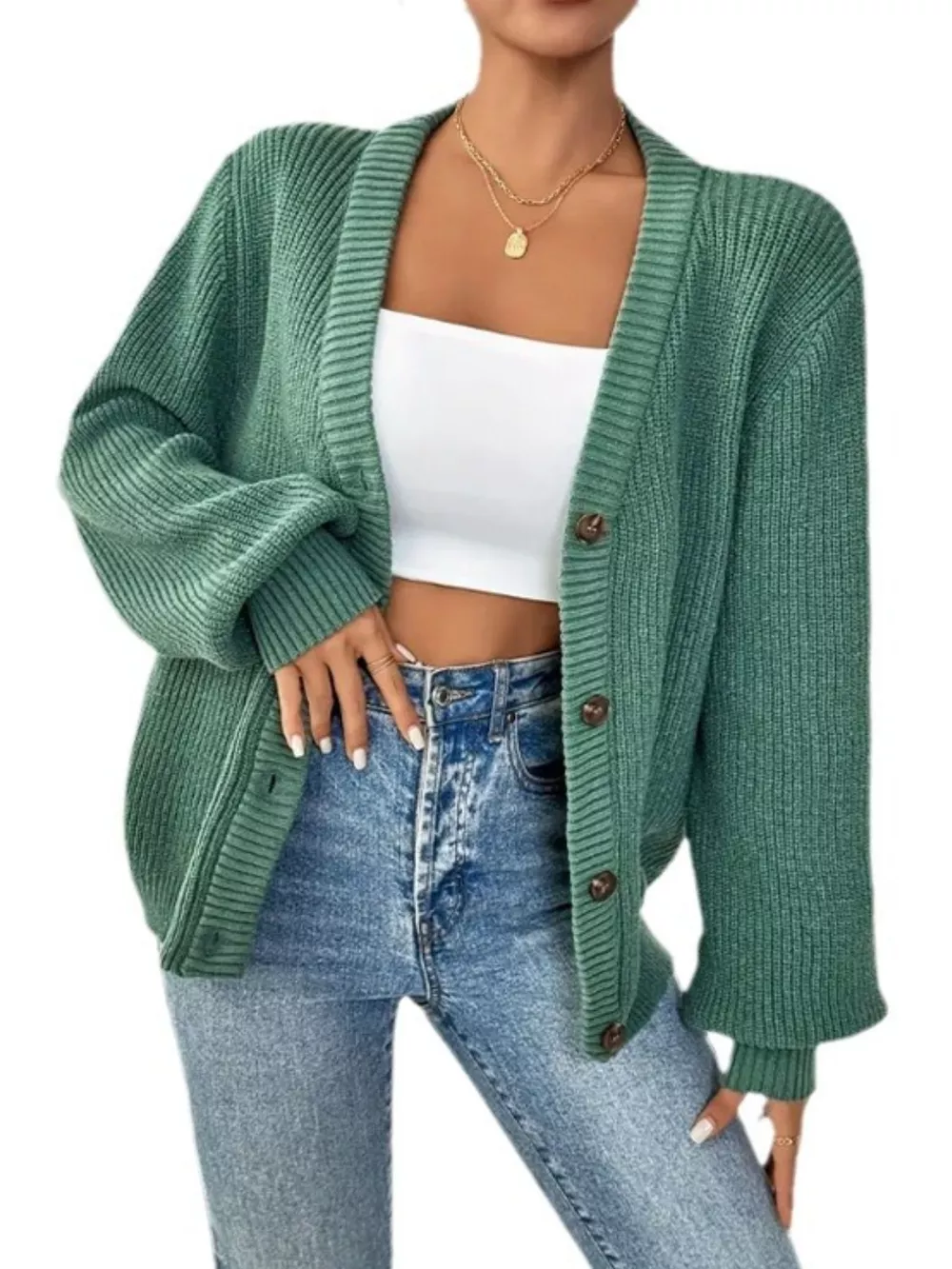 Button Front V-Neck Cardigan