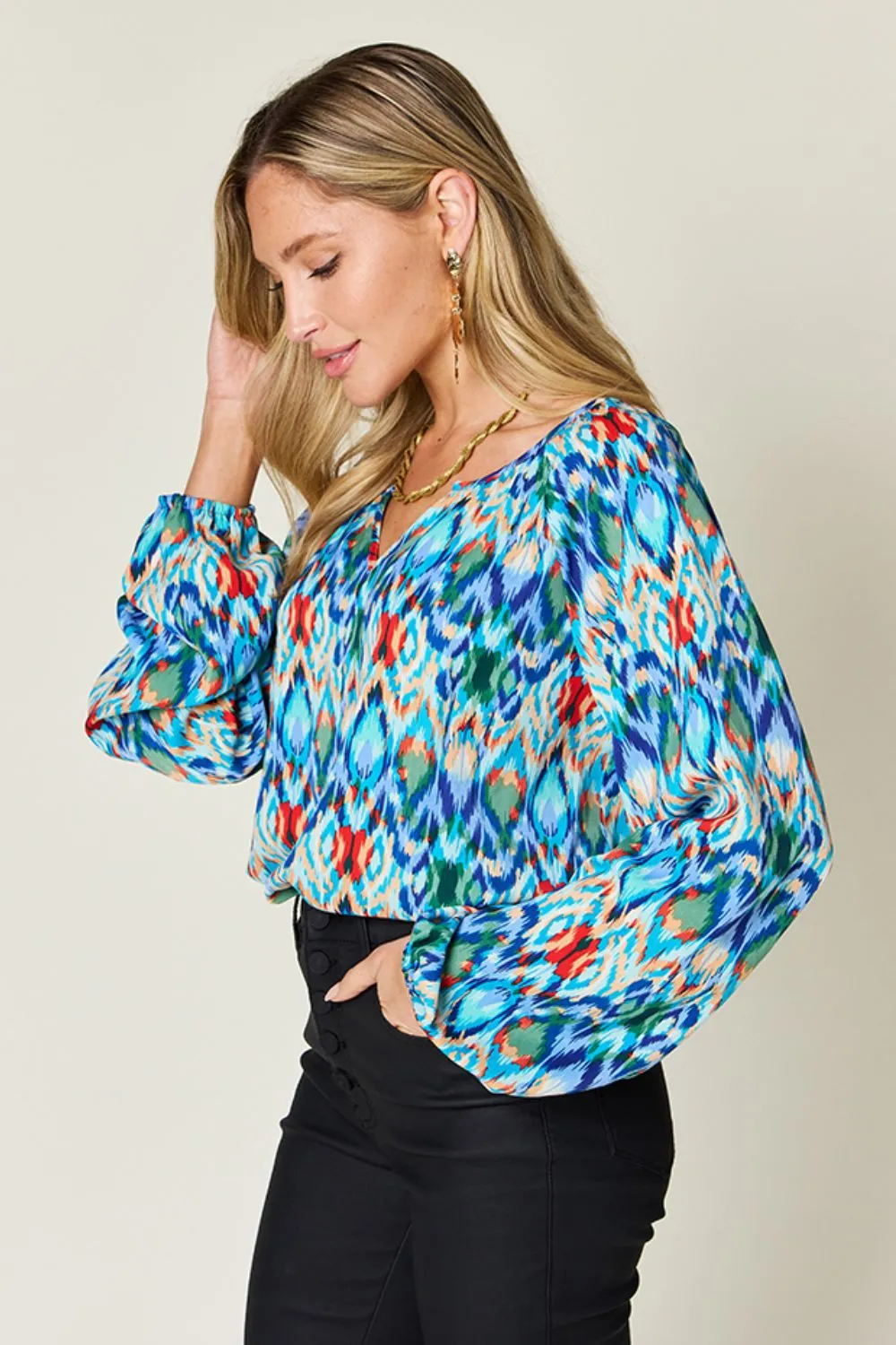 Full Size Printed Balloon Sleeve Blouse, image 3
