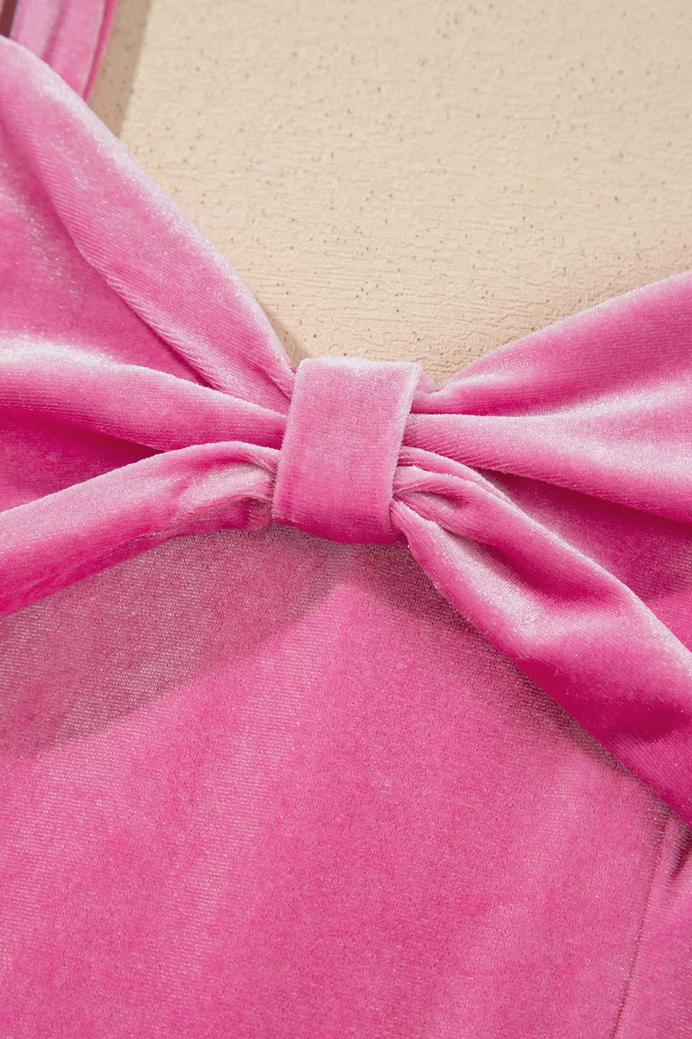Sweet Bow Neck Adjustable Strap Velvet Short Dress, image 12