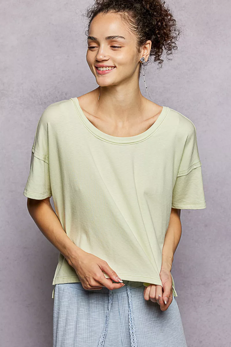 Round Neck Short Sleeve T-Shirt with High Low Hem, image 6