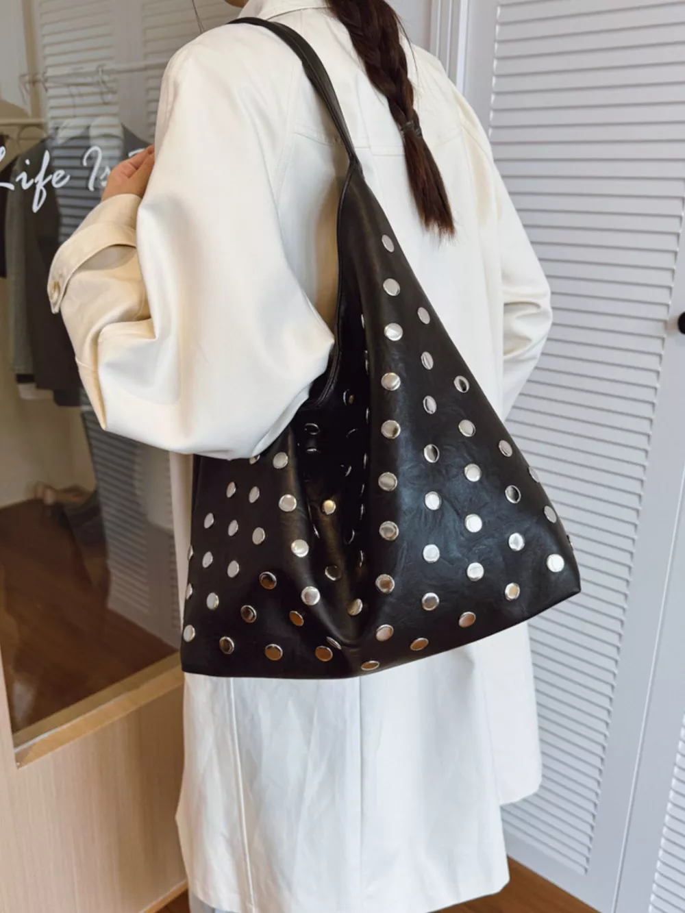 Studded Hobo Shoulder Bag, image 5