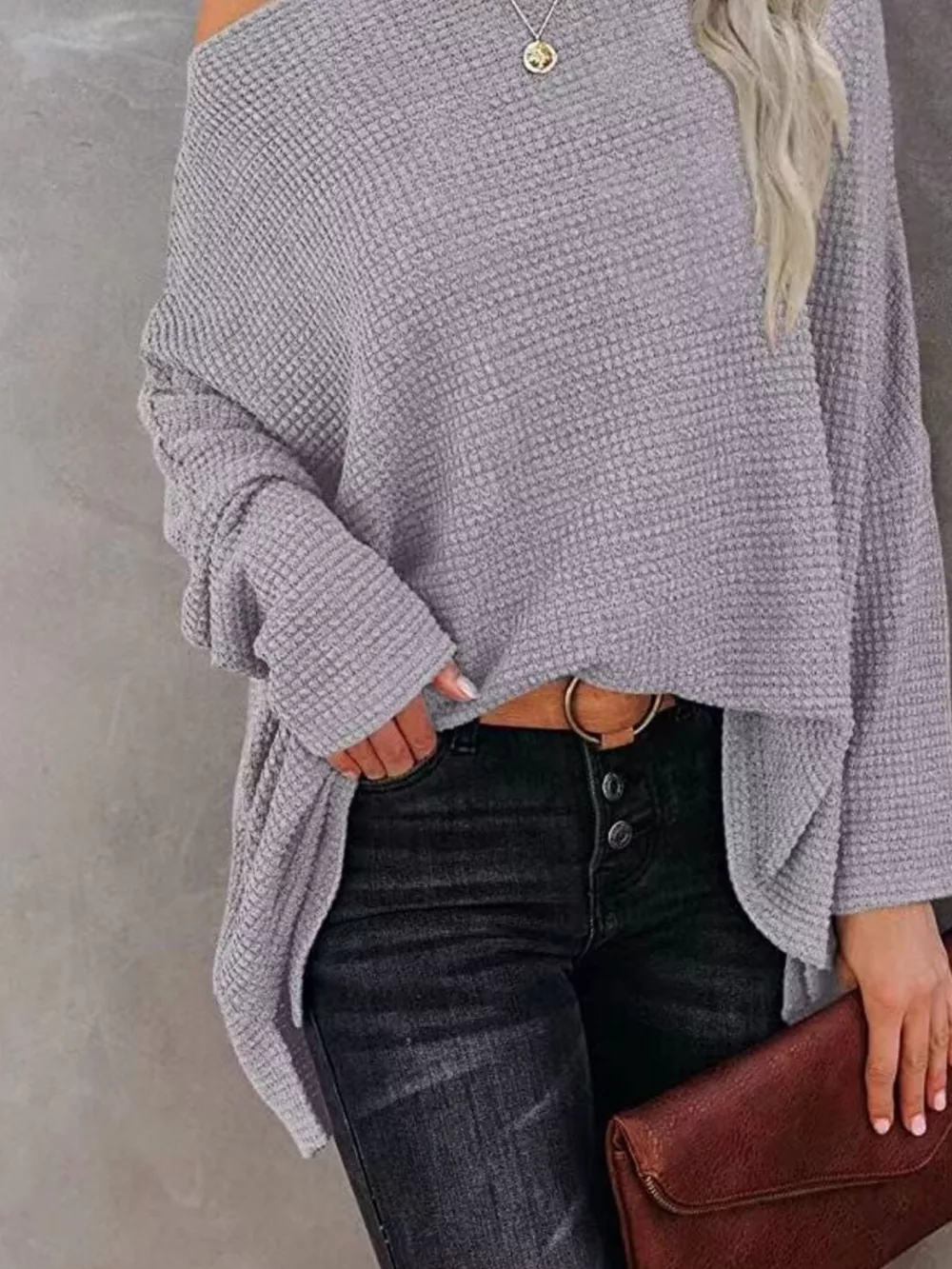 Boat Neck Waffle Knit Top, image 4