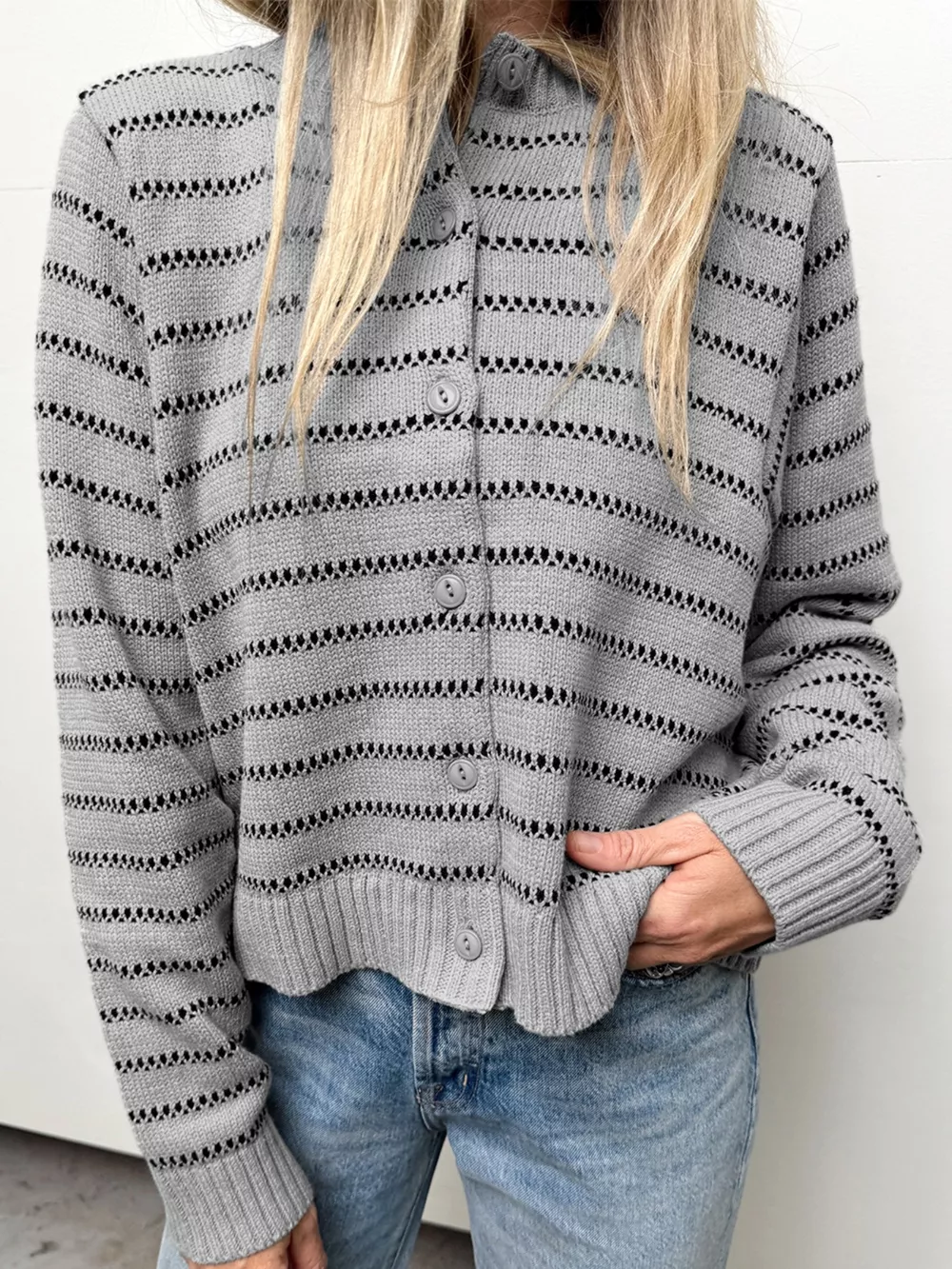 Striped Button Up Cardigan, image 2