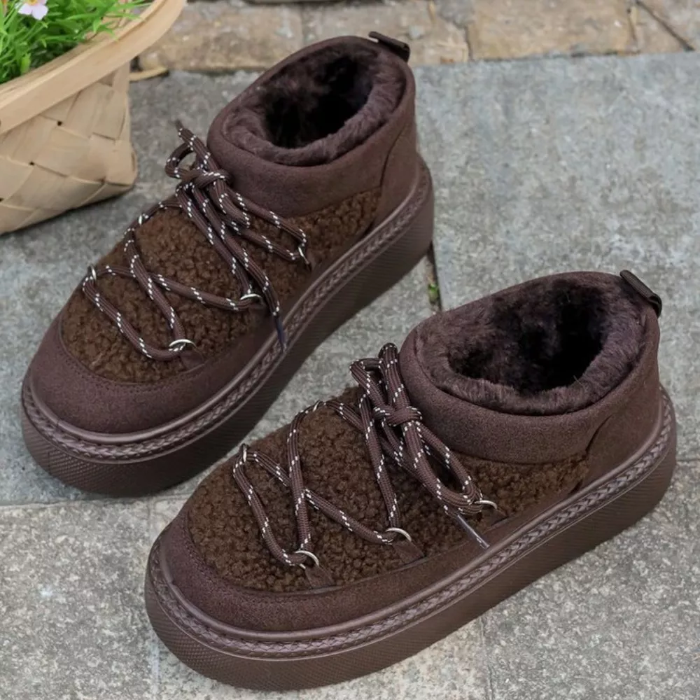 Cozy Plush Lined Lace-Up Platform Winter Boots, image 3