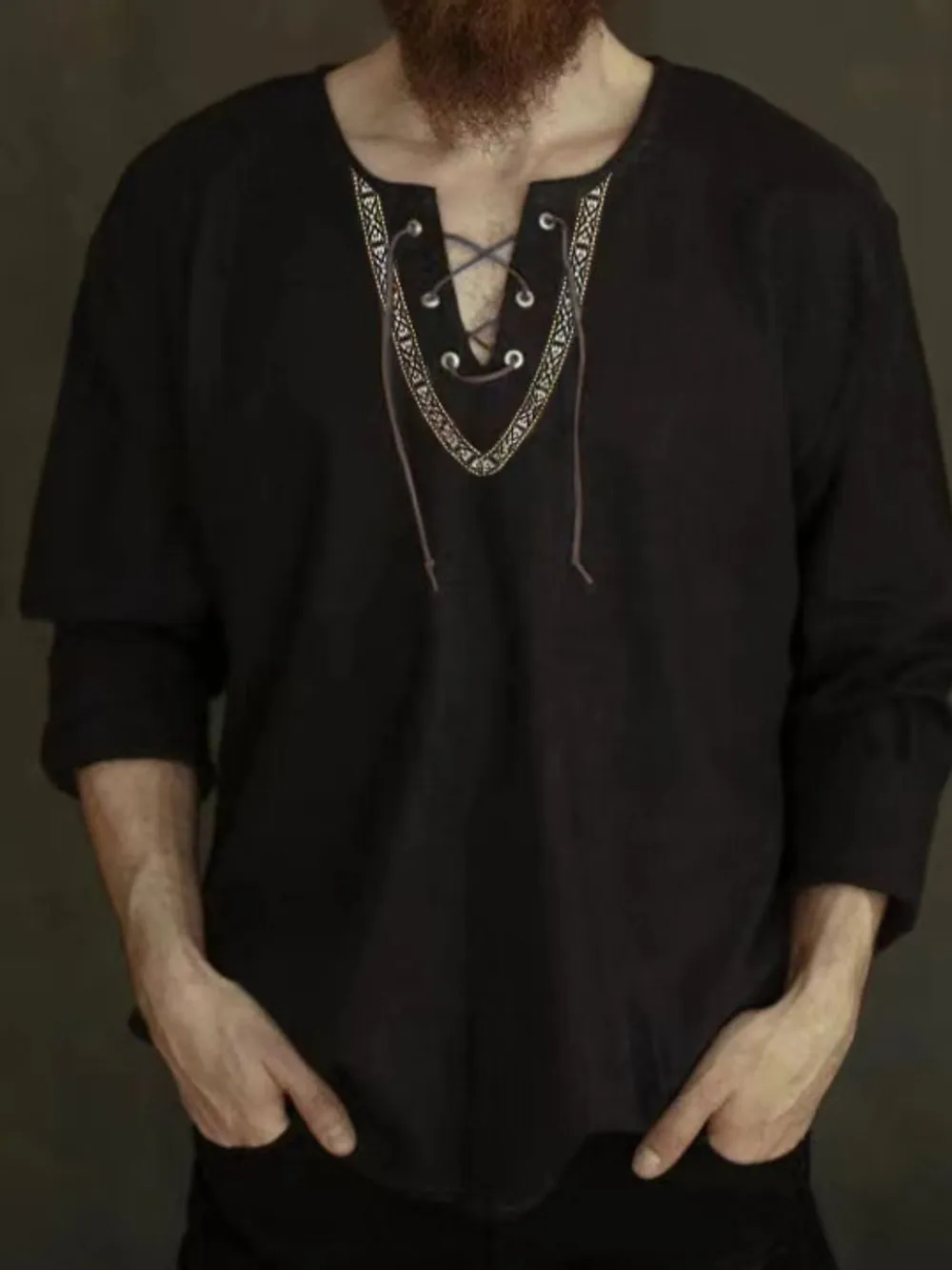 Men's Full Size Lace Up Long Sleeve Shirt Plus Size, image 3