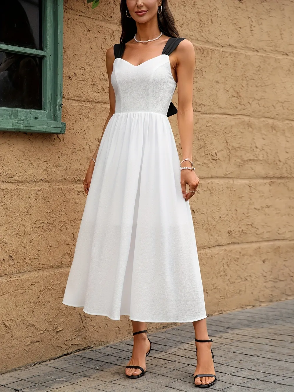 Sweetheart Neck Wide Strap Midi Dress, image 5