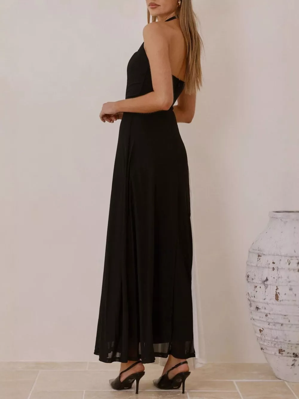 Contrast Halter Neck Maxi Dress, image 6